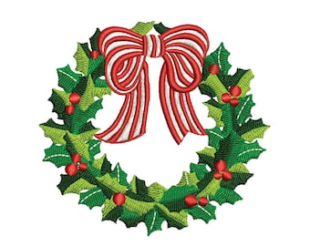 Christmas Wreath with Striped Bow Digital Machine  Embroidery File- Baby Lee Embroidery Design