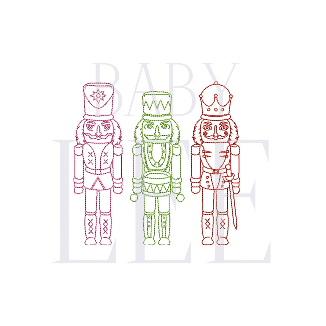 Three Nutcrackers Outline 4 X 4 Hoop, 5 X 7 Hoop Digital Machine