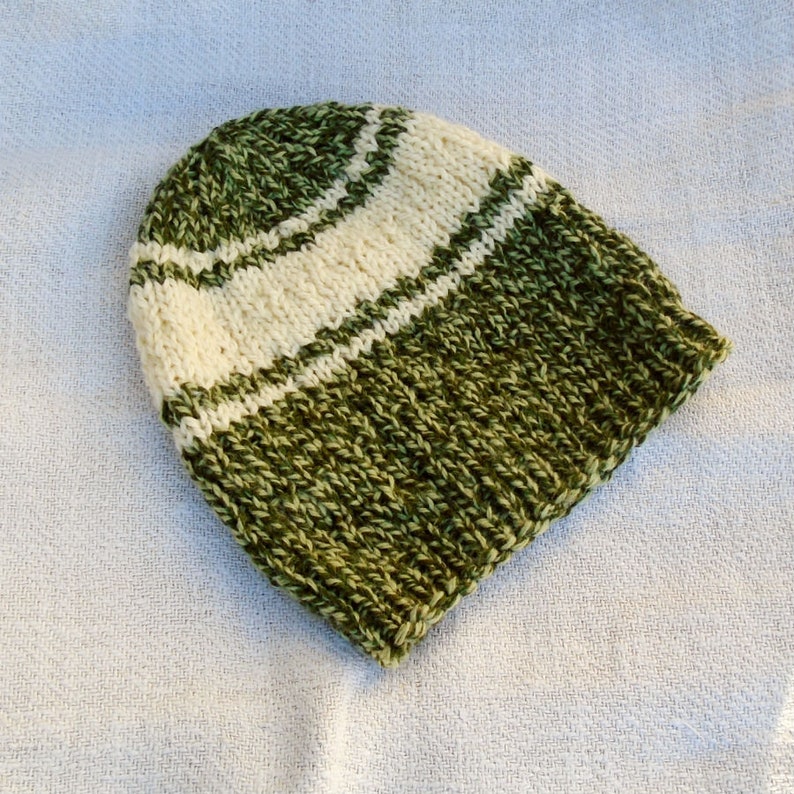 Unisex knit beanie Green slouchy hat Green beige hat Unique gift Wool knit beanie Beige green beanie