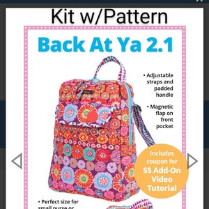 Back at Ya 2.1 supply kit/with pattern/hardware/strapping/zipper/soft and stable/pattern included