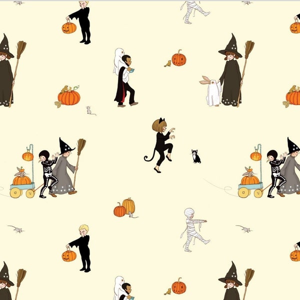 Belle and Boo Halloween fabric orange and black fabric fat quarter cut 1/2 yard pieces Holiday fabric children's fabric