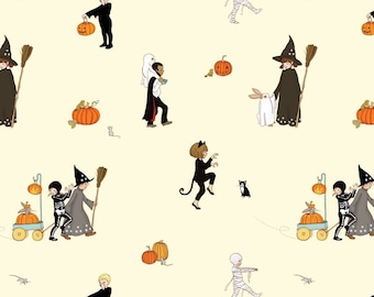 Belle and Boo Halloween fabric orange and black fabric fat quarter cut 1/2 yard pieces Holiday fabric children&#39;s fabric