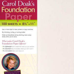 May include: Carol Doak's Foundation Paper, 100 sheets, 8.5" x 11". Features include no shrinking, curling, or turning brittle. Designed for inkjet or laser printers. The paper is lightweight, absorbent, and non-coated.