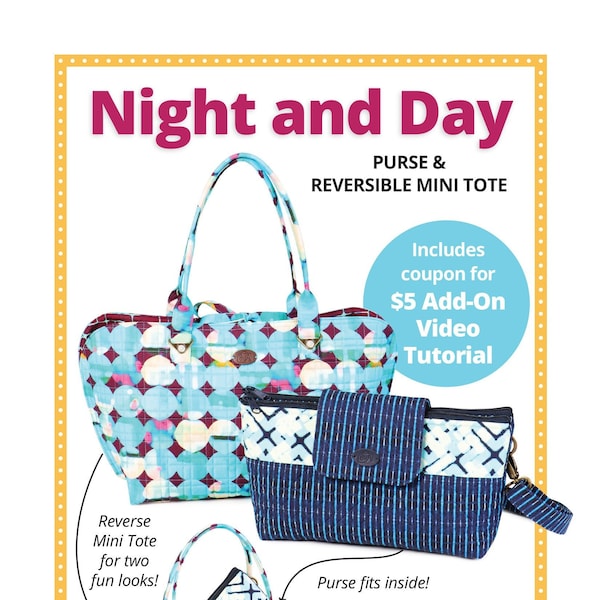 New Night and Day Pattern/Patterns byAnnie/tote bag/Reversible/not a finished bag/paper pattern for sewing your own bag