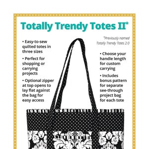 Totally Trendy Tote II Patterns by Annie tote bag shoulder bag pattern zipper compartments ladies tote bag satchel gift for her