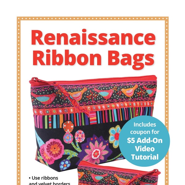 Renaissance Ribbon Bag/Patterns by Annie/zipper compartments/tote bag/PBA266/cosmetic bag