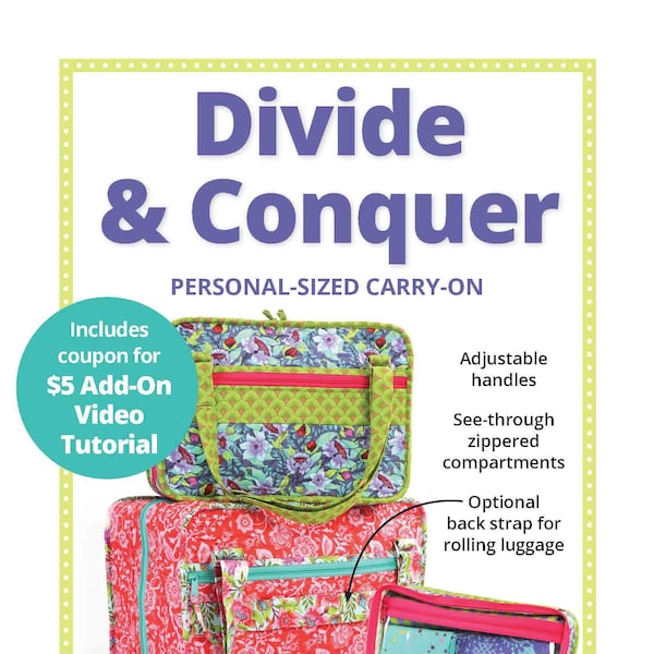 Divide and Conquer Pattern/Patterns by Annie/paper pattern/zipper compartments/overnight bag/Travel Bag pattern