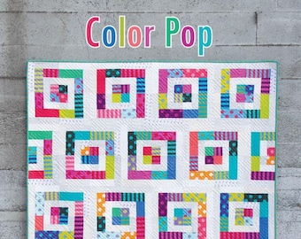 Color Pop Quilt Fabric Pattern, Cluck Cluck Sew, CCS180 Jelly Roll Friendly in 5 sizes