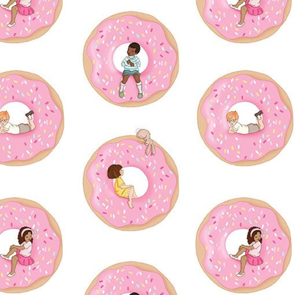 Yummy Scrummy Day Donuts by Belle & Boo for Michael Miller Fabrics /fat quarter/1/2, 1 yard cuts 45" pink frosting/sprinkles/sweet treats