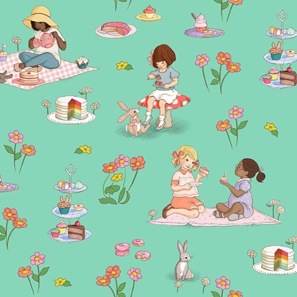 Yummy Scrummy Day Tea Party Green by Belle & Boo for Michael Miller Fabrics/fat quarter/1/2 and yard cuts 45" wide