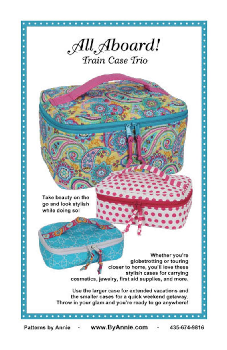 All Aboard pattern/Patterns by Annie/Train case Trio pattern/paper pattern/zipper compartments/organizer/PBA244 image 1