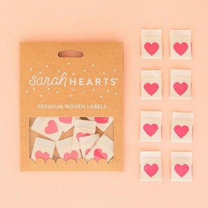Sarah Hearts Labels multiple designs/Pink Hearts, Daisies, Yellow Daisies Woven Labels/set of 8/Sarah Hearts/Sewing Labels/Sew in/