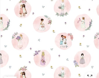 Belle and Boo Flower Girls Fabric/fat quarter cut/1/2-yard cuts/crafting icon/children's fabric/Digitally printed/Extra Wide/