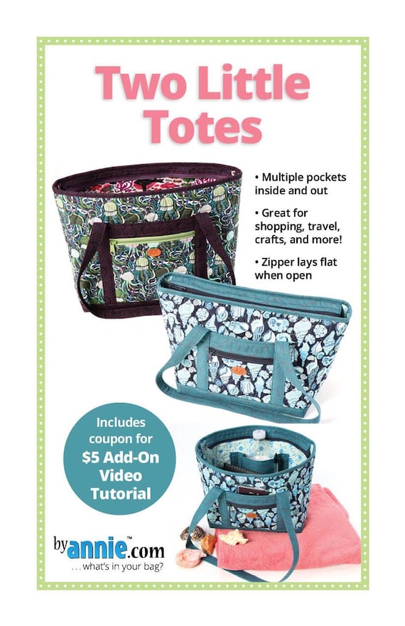 Two Little Totes Sewing Pattern by Annie: Zippered Tote Bag Organizer physical pattern