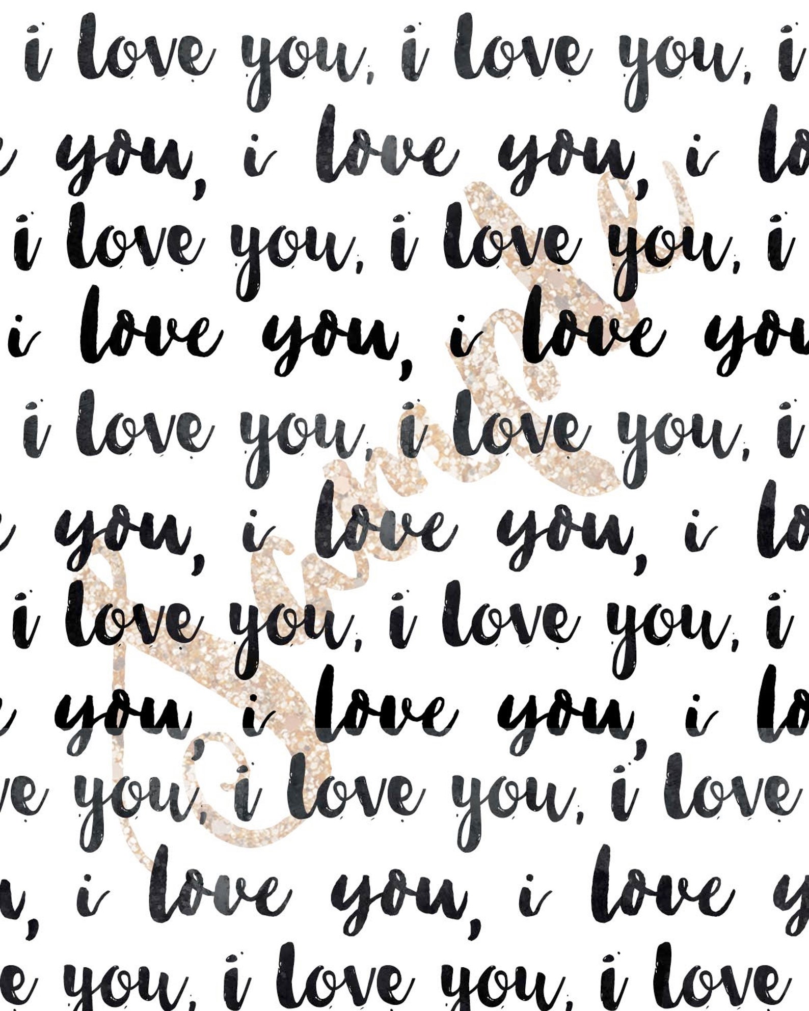 I Love You Repeating Hand Drawn Print PRINTABLE I Love You Etsy