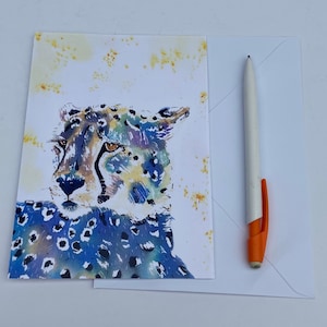 Tarjeta de felicitación de leopardo guepardo, cumpleaños, día de la madre, amigos, safari africano, impresión pintada en acuarela