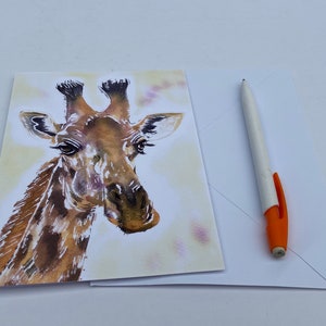 Tarjeta de felicitación de safari con jirafa, cumpleaños, día de la madre, amigos, temática de safari africano, impresión pintada en acuarela