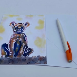 Baby hyenabeer - wenskaart - verjaardag, Moederdag, vrienden, - safari Afrikaans thema - aquarel geschilderd