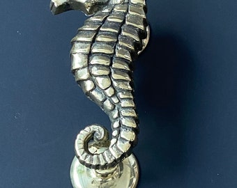 Large Seahorse Door Knocker - Polished Solid Brass Gold Finish