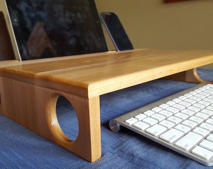 Reclaimed Wood Desk Monitor Stand Docking Station Monitor Etsy