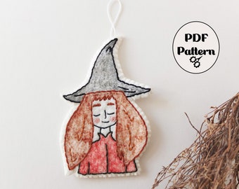 Felt Witch Ornament Decoration. Pattern. DIY. Felt Tutorial. PDF Pattern. Halloween PDF. Felt Pattern. Craft Pattern. Halloween Craft.
