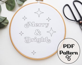 Merry and Bright Embroidery PDF, PDF pattern, Embroidery Pattern, Hand Embroidery Pattern, Christmas Embroidery, Pattern, Download PDF