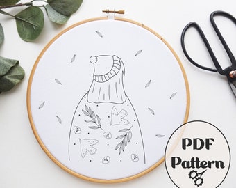 冬用コートの刺繍パターン：クリスマスの花柄デザイン（PDFパターン）