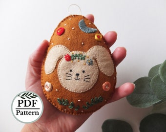 Easter Egg Felt Pattern, Woodland Rabbit PDF Pattern, Spring Felt Embroidery, Woodland PDF, Felt Woodland PDF,