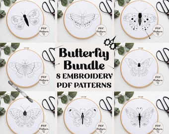 Butterfly Bundle, Hand Embroidery Pattern, PDF pattern, Embroidery Pattern, Spring Embroidery, Download PDF, Easter, Instant PDF