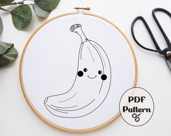 Happy Banana, Hand Embroidery Pattern, PDF pattern, Embroidery Pattern, Kids Embroidery, Download PDF, Fun Embroidery, Instant PDF, Kids