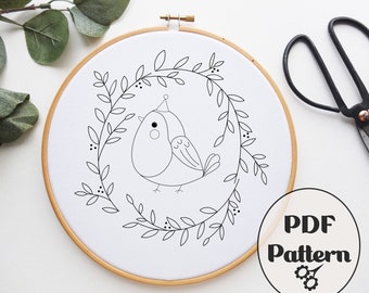 Robin in Wreath Embroidery PDF, PDF pattern, Embroidery Pattern, Hand Embroidery Pattern, Christmas Embroidery, Pattern, Download PDF