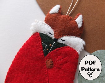 Cosy Fox Felt PDF Pattern, Christmas PDF Pattern, Christmas Decoration, Felt Sewing PDF, Digital Pattern, Woodland Fox, Felt Fox,