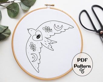 Soaring Bird, Hand Embroidery Pattern, PDF pattern, Embroidery Design, Magic Embroidery, Download PDF, Modern, Instant Print, Magic