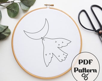 Bird and Moon, Embroidery PDF, PDF pattern, Embroidery Pattern, Hand Embroidery Pattern, Christmas Embroidery, Pattern, Download PDF