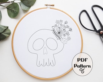 Floral Skull Design 2, Hand Embroidery Pattern, PDF pattern, Embroidery Design, Magic Embroidery, Download PDF, Modern, Instant Print, Magic