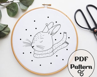 Christmas Rabbit Embroidery PDF, PDF pattern, Embroidery Pattern, Hand Embroidery Pattern, Christmas Embroidery, Pattern, Download PDF