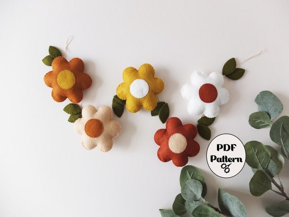 Felt Floral Garland PDF Pattern | Beginner Embroidery | Autumn Home Decor | Instant Download Felt Craft