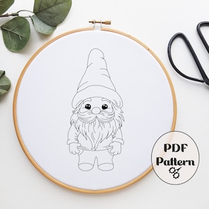 Garden Gnome Hand Embroidery Pattern, PDF pattern, Embroidery Pattern, Spring Embroidery, Pattern, Download PDF, Easter, Instant PDF image 1