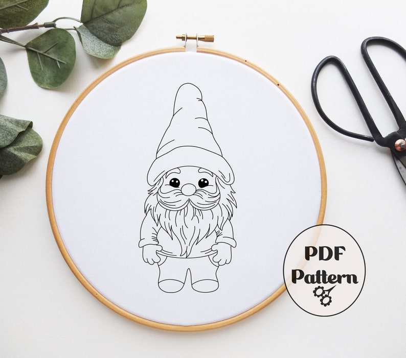 Garden Gnome Hand Embroidery Pattern, PDF pattern, Embroidery Pattern, Spring Embroidery, Pattern, Download PDF, Easter, Instant PDF image 1