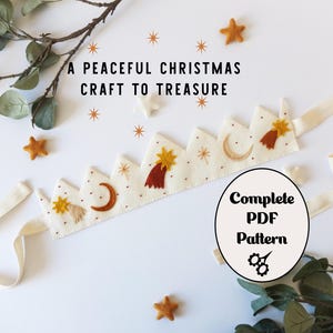 Patrón PDF de corona de fieltro con estrellas fugaces: manualidad navideña de fieltro con un toque caprichoso, tutorial ilustrado paso a paso