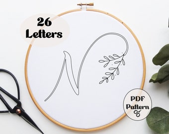 Floral Alphabet Hand Embroidery Pattern, PDF pattern, Embroidery Pattern, Spring Embroidery, Pattern, Download PDF, Easter, Instant PDF