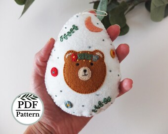 Easter Egg Felt Pattern, Woodland Bear PDF Pattern, Spring Felt Embroidery, Woodland PDF, Felt Woodland PDF,