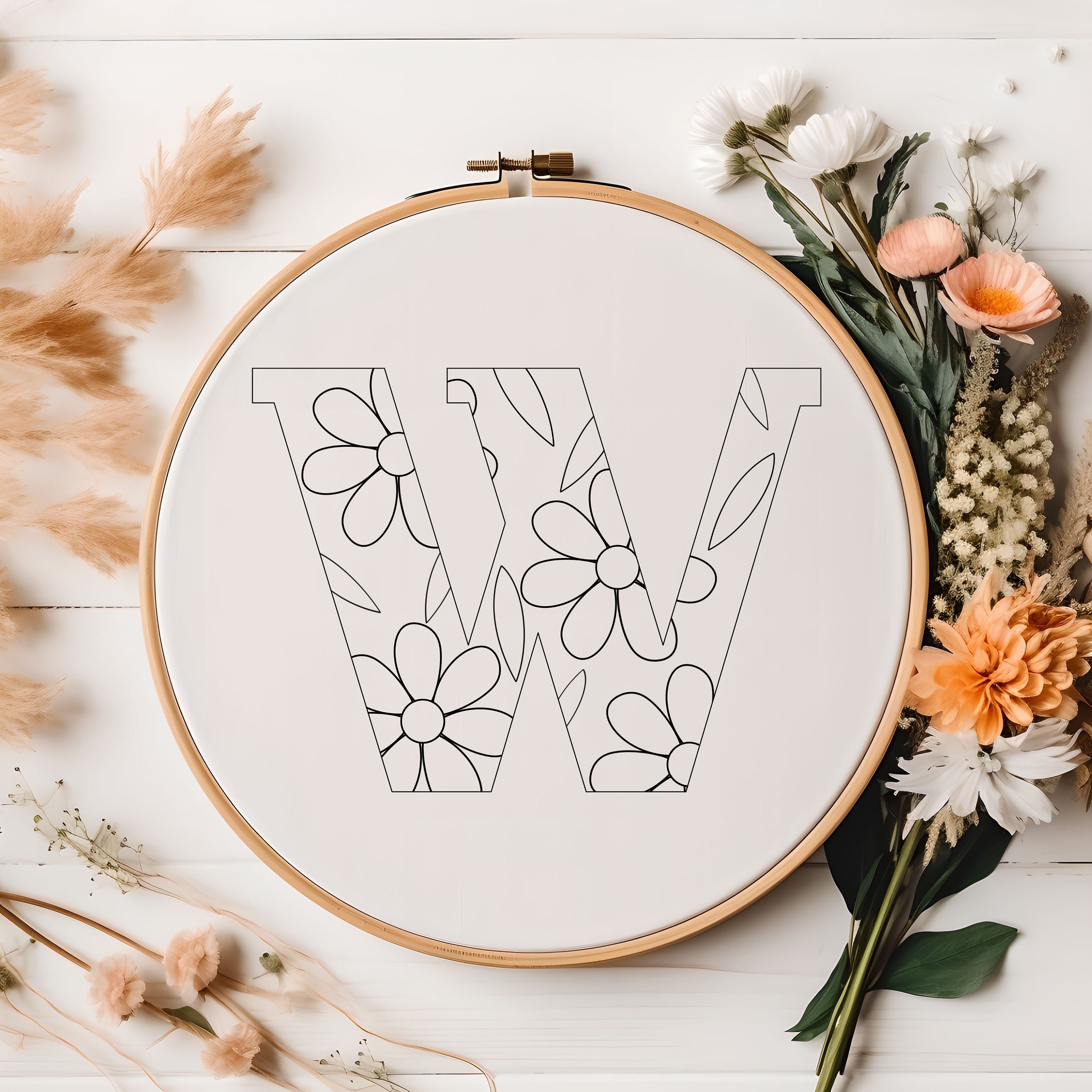 Daisy Alphabet Hand Embroidery Pattern: Spring Floral Letters (PDF ...
