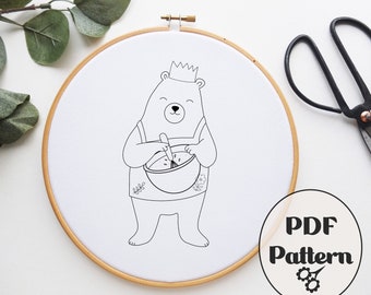 Christmas Baking Bear Embroidery PDF, PDF pattern, Embroidery Pattern, Hand Embroidery Pattern, Christmas Embroidery, Pattern, Download PDF