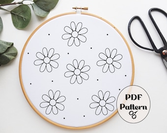 Daisies Hand Embroidery Pattern, PDF pattern, Embroidery Pattern, Spring Embroidery, Pattern, Download PDF, Easter, Instant PDF