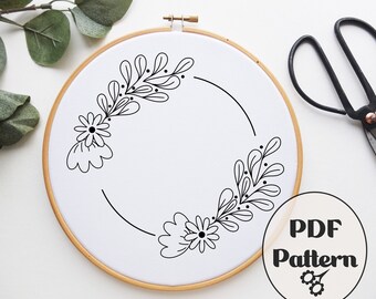 花輪の刺繍パターン：冬のクリスマスデコレーション（PDFパターン）