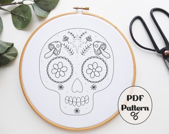 Mushroom Candy Skull, Hand Embroidery Pattern, PDF pattern, Embroidery Design, Magic Embroidery, Download PDF, Modern, Instant Print, Magic