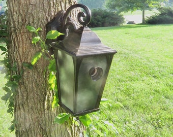 Birdhouse Bird House from a Repurposed Vintage Light Fixture Sconce Upcycled Recycled Outdoor Garden Decor Black Made in the USA America