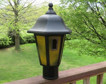 Birdhouse Bird House made from a Lamp Post Light Fixture Upcycled Recycled Outdoor Spring Garden Decor in Yellow and Black