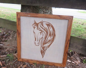 Hand painted Horse Head in Reverse Stencil, white over wood, Gift for Horse Lover, Horse Painting, Horse Art, Horse Picture, Made in the USA